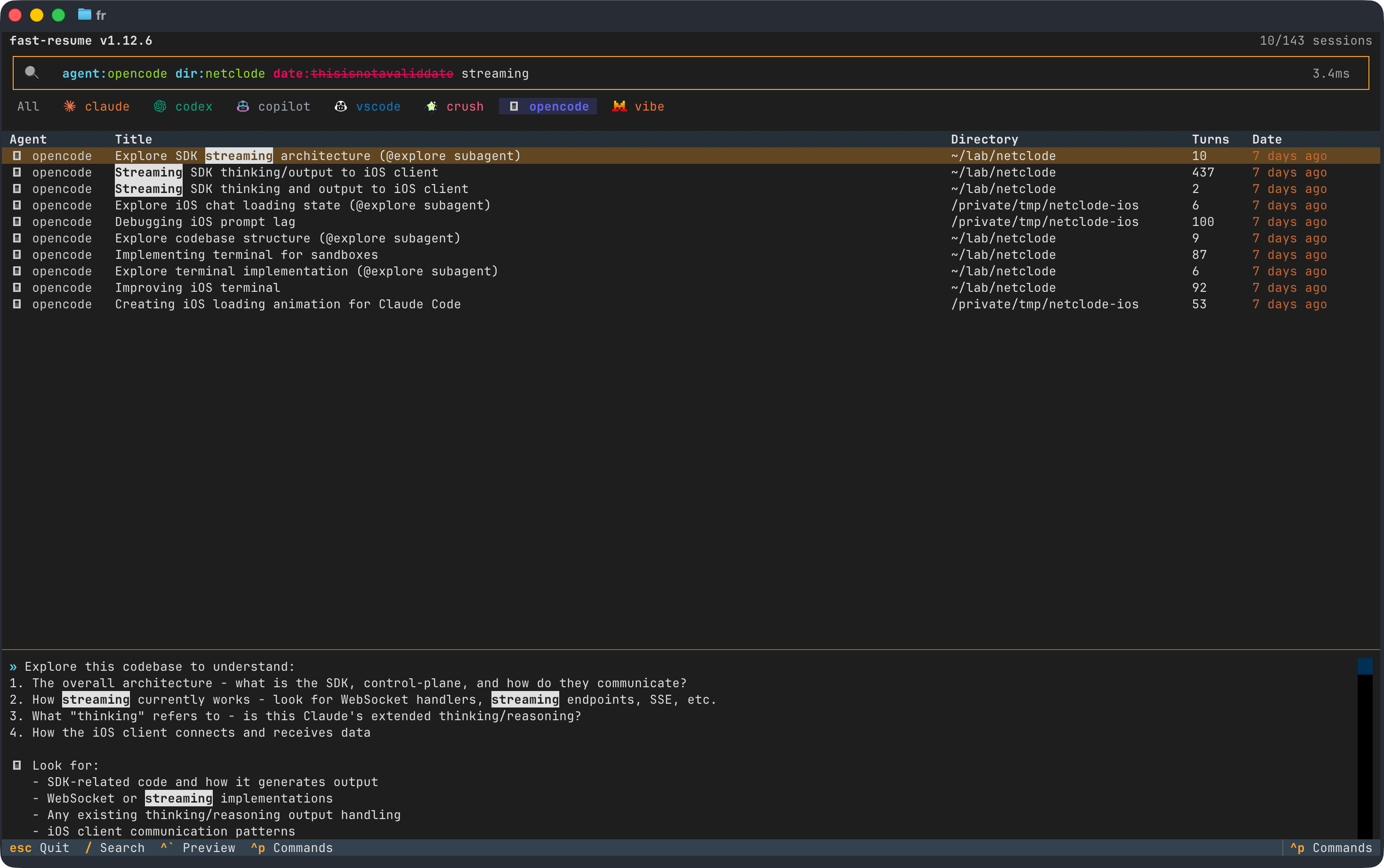 Screenshot showing keyword filters in the search bar with agent:claude highlighted